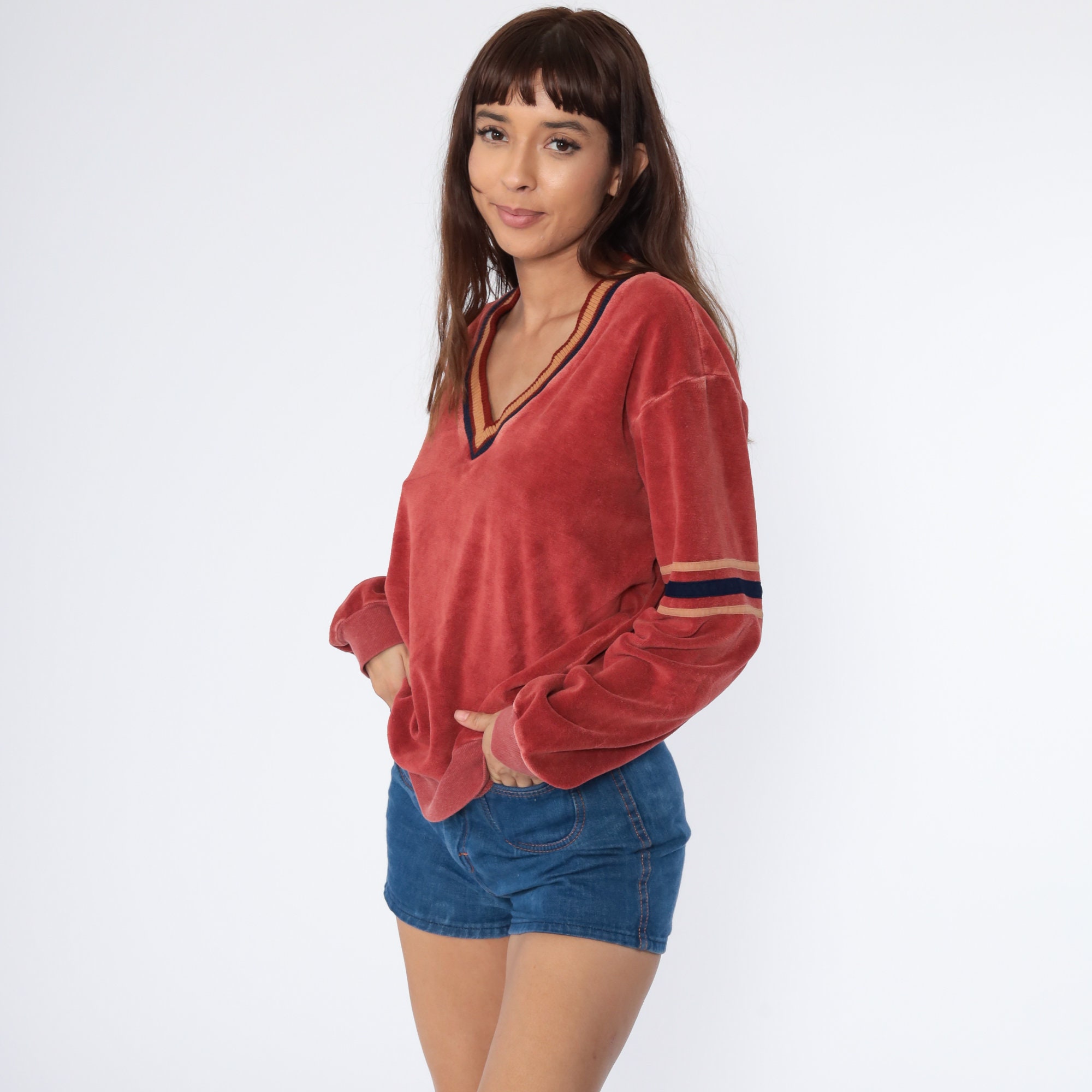 velour v neck sweater