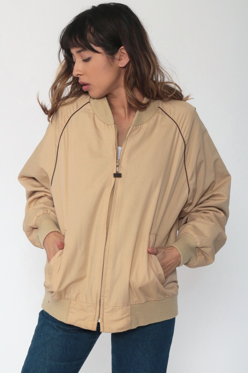 Tan Windbreaker Jacket 80s Plain Zip up Raglan Sleeve Etsy