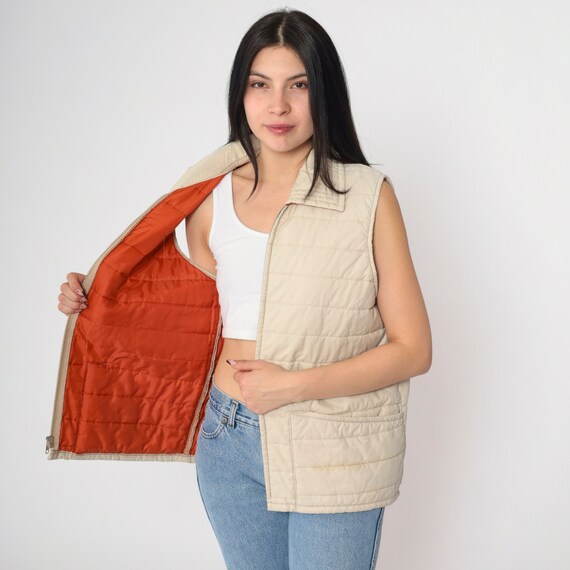 Vintage Beige Ski Vest 80s Puffer Vest Retro Puffy Sleeveless Jacket Winter Zip Up Stranger Things Streetwear 1980s Medium