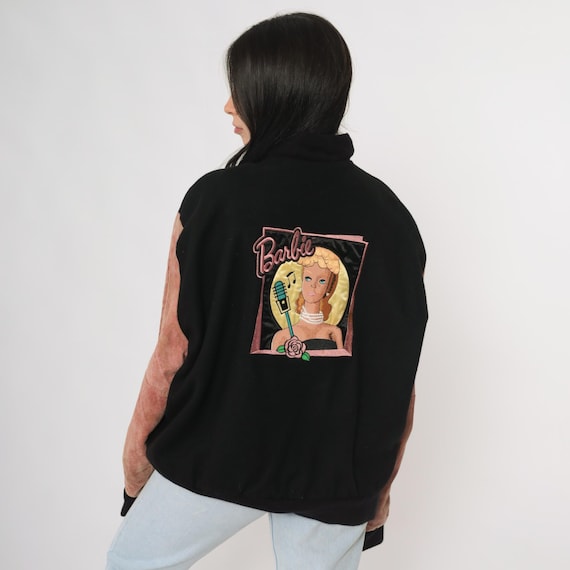 90s Barbie Jacket Varsity Black Wool Pink Suede Sleeves Embroidered Logo Graphic Bomber Coat Made in USA Extra Large XL Barbiecore