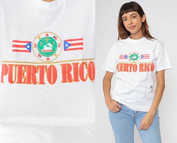 Puerto Rico Shirt 90s Puerto Rican Flag Graphic Tee Retro T Shirt Travel Tshirt Vintage 1990s White Single Stitch Small