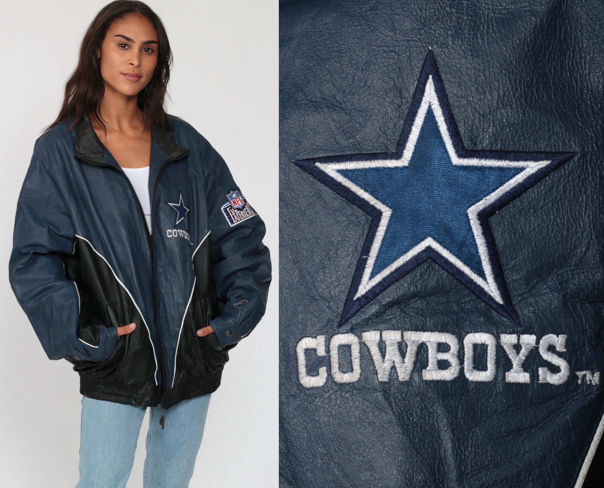 Dallas COWBOYS Jacket 90s Leather Football Jacket Blue Nfl 