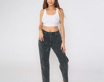 Vintage Black Wrangler Jeans 90s Faded Tapered Straight Leg Jeans High Waist Jeans Denim Pants 1990s Western Rodeo Jeans Women's 12 x 32