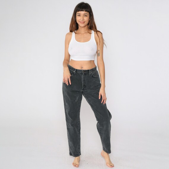 Vintage Black Wrangler Jeans 90s Faded Tapered Straight Leg Jeans High Waist Jeans Denim Pants 1990s Western Rodeo Jeans Women's 12 x 32
