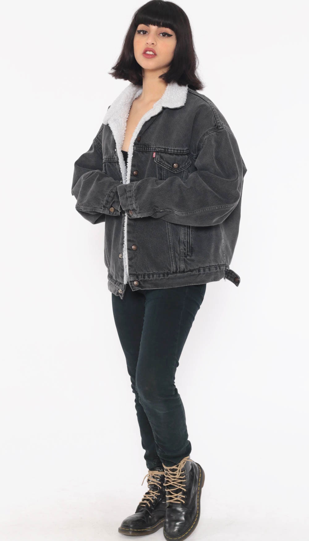 black levis denim jacket with fur