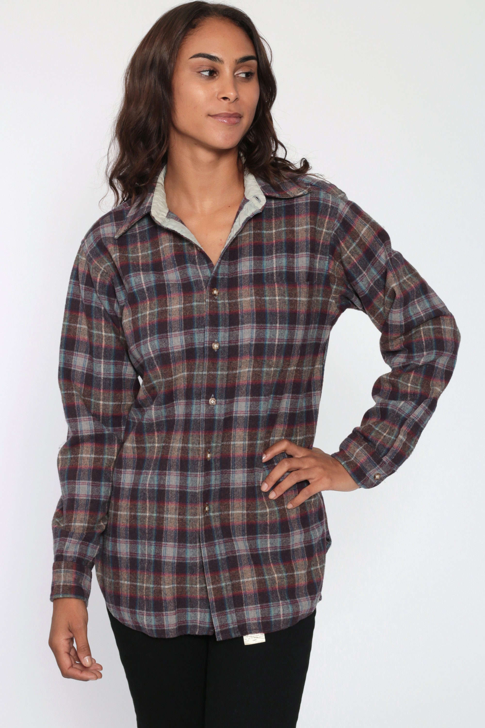 Pendleton Lodge Shirt Plaid Wool Shirt 80s Flannel Blue Brown Plaid ...