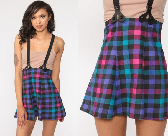 Checkered Suspender Skirt 90s Mini Skirt School Gi