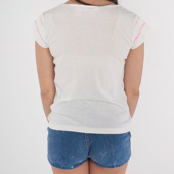 80s Spalding Shirt White Pink Striped T-Shirt Cap… - image 6