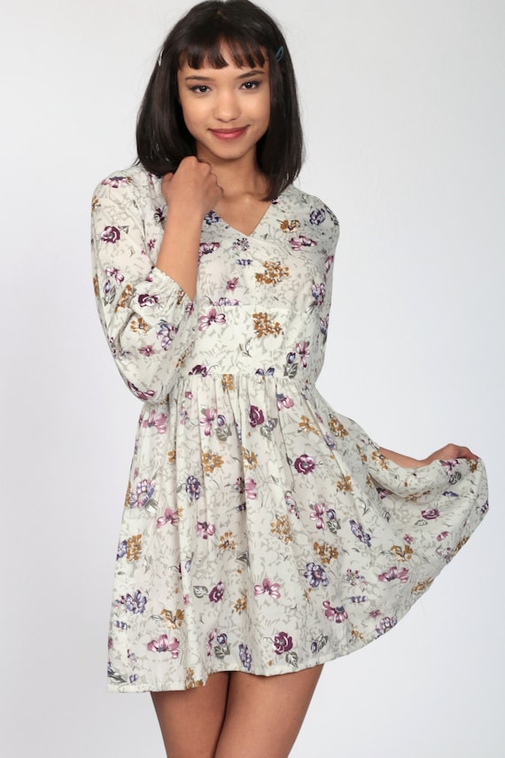 Babydoll Mini Dress 70s Mod Mini Floral Print Boh… - image 3