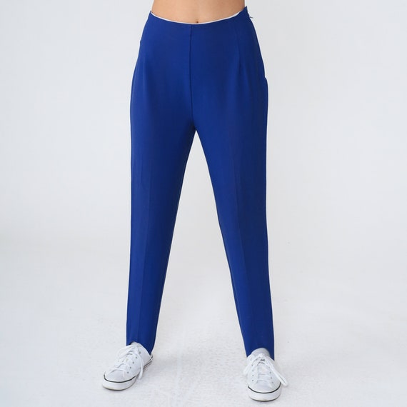 Indigo Blue Stirrup Pants 70s Tapered Trousers Hi… - image 6