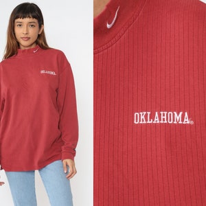 Oklahoma Nike T-Shirt Y2K Mock Neck Athletic Long Sleeve TShirt Retro Red Swoosh Graphic Tee Sportswear Shirt Streetwear Vintage 00s Large