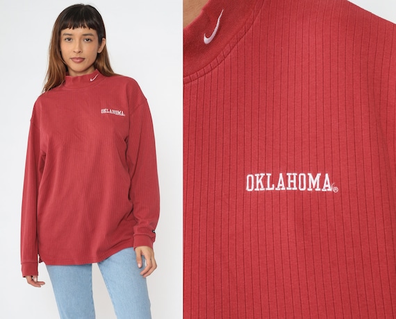 Oklahoma Nike T shirt Y2K Mock Neck Athletic Long Sleeve Tshirt Retro Red Swoosh Graphic Tee Sportswear Shirt Streetwear Vintage 00s Large Etsy