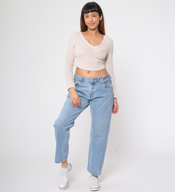 Vintage Levis 501 Jeans 90s Straight Leg Boyfriend Jeans Button Fly Denim Pants High Rise Waist Levi Blue 1990s Men's 36 x 29 Large
