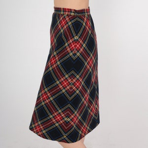 Wool Plaid Skirt 70s Tartan Skirt Midi Black Red School Girl High Waist Checkered Retro Vintage 1970s Lolita Small S image 5