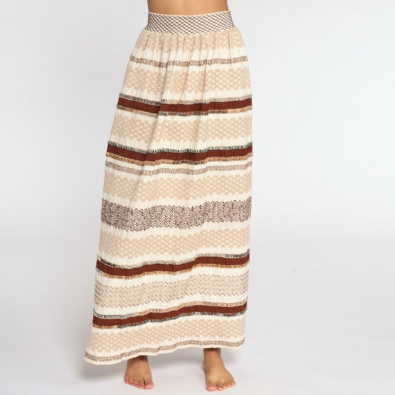 Embroidered Skirt 70s Maxi Skirt Cream Brown Stri… - image 3