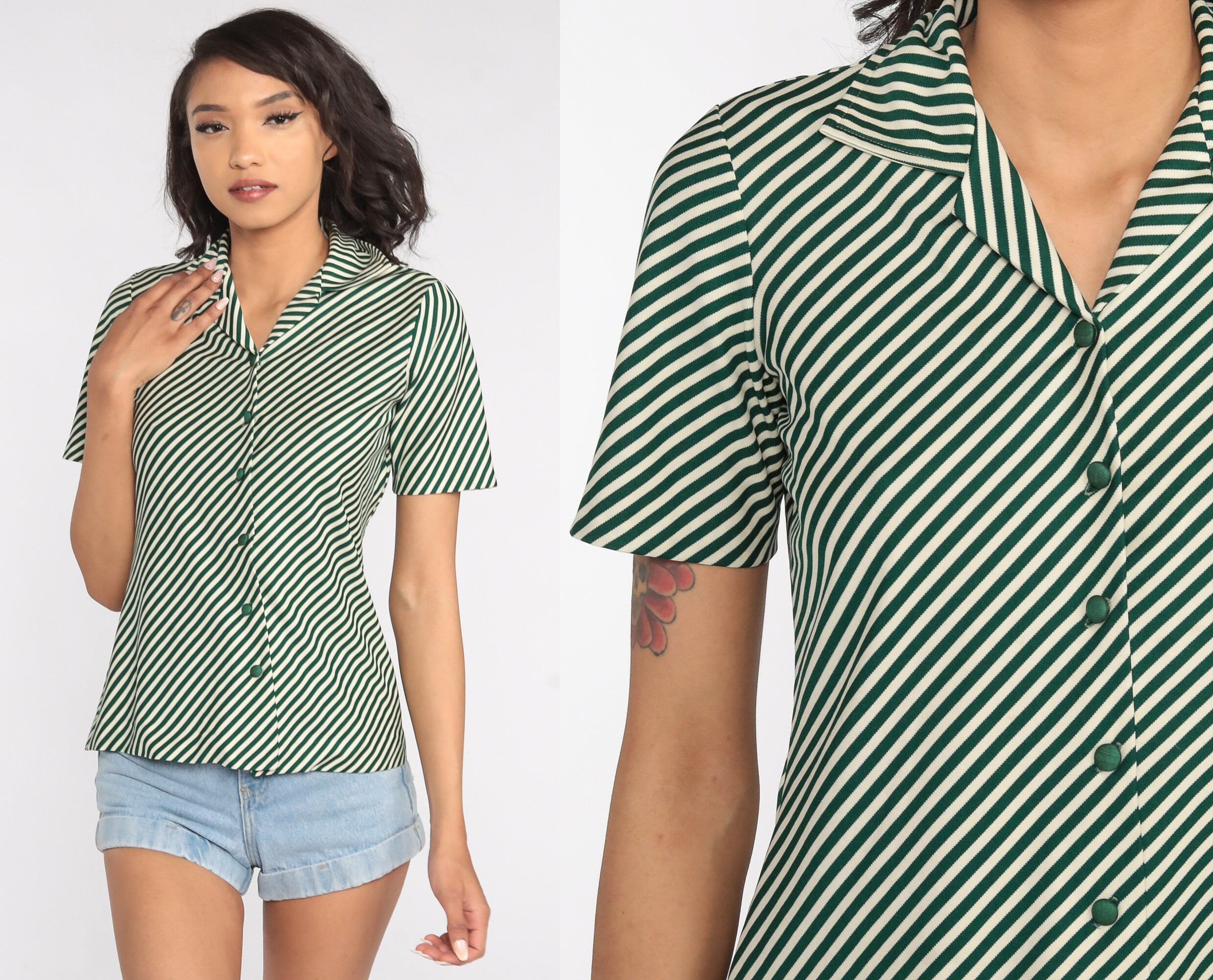 dark and light green striped shirt