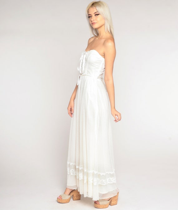 Vintage Wedding Dress 70s White Lace Maxi Dress P… - image 5