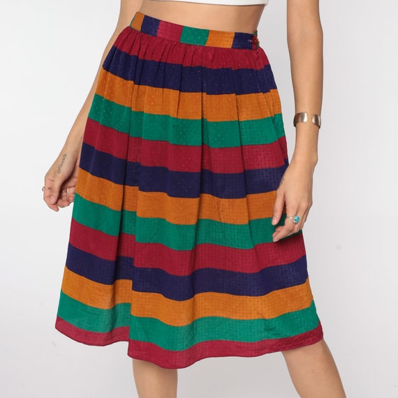 Rainbow Skirt 80s Striped Midi Skirt Boho High Wa… - image 3