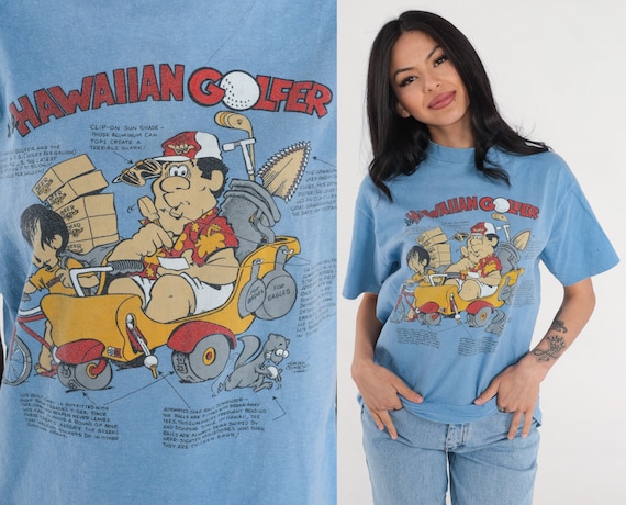 Hawaiian Golfer Shirt 90s Funny Golf T-Shirt Hawaii Sports Joke Graphic Tee Sportswear Single Stitch Blue Vintage 1990s Medium Large