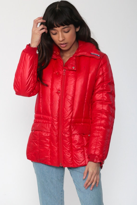 red puffer ski jacket