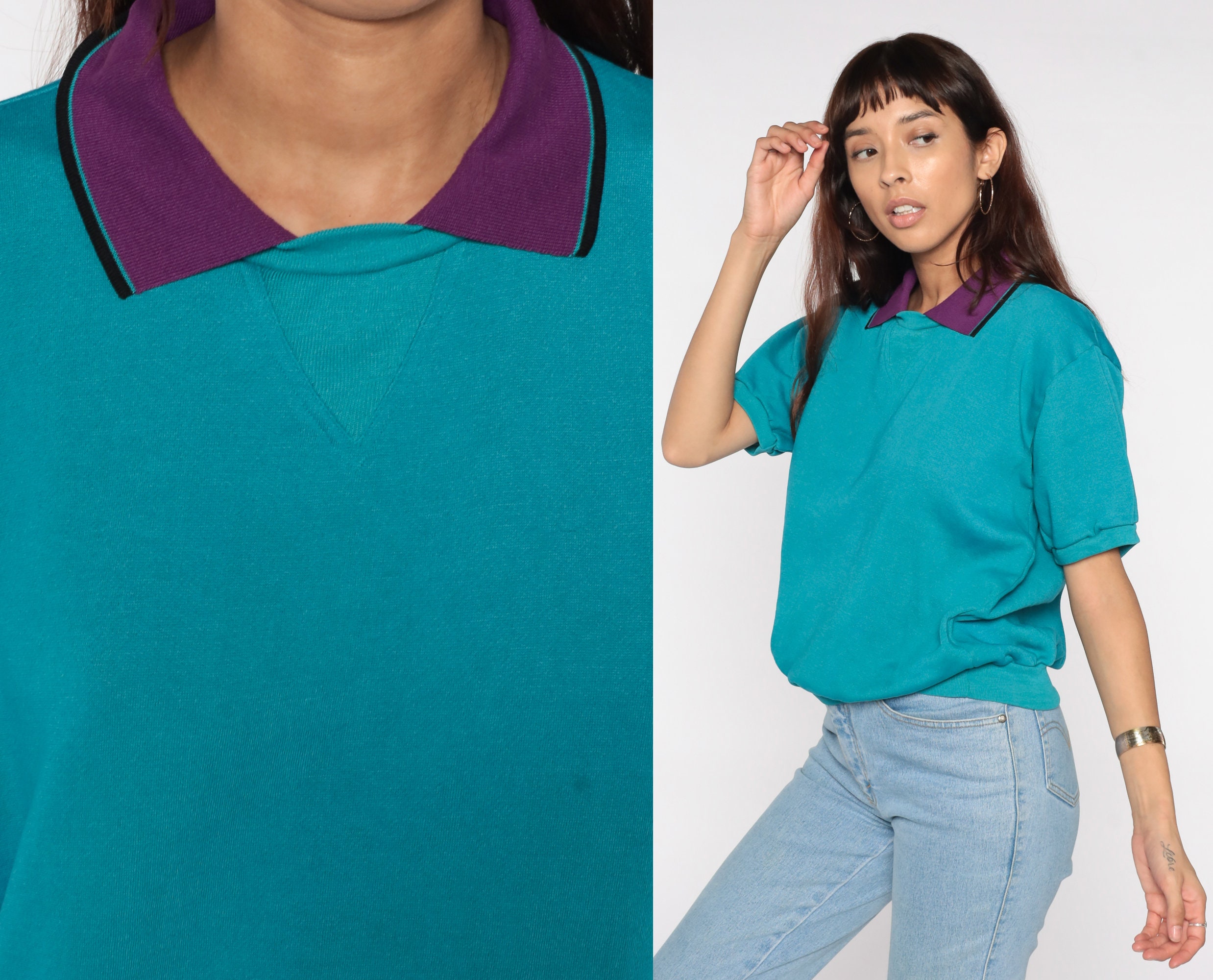 Short Sleeve Sweatshirt 80s Teal 