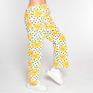 Floral Straight Leg Pants 70s White Polka Dot Pants Bohemian Pants Hippie Trousers High Waisted Boho Festival Yellow Medium
