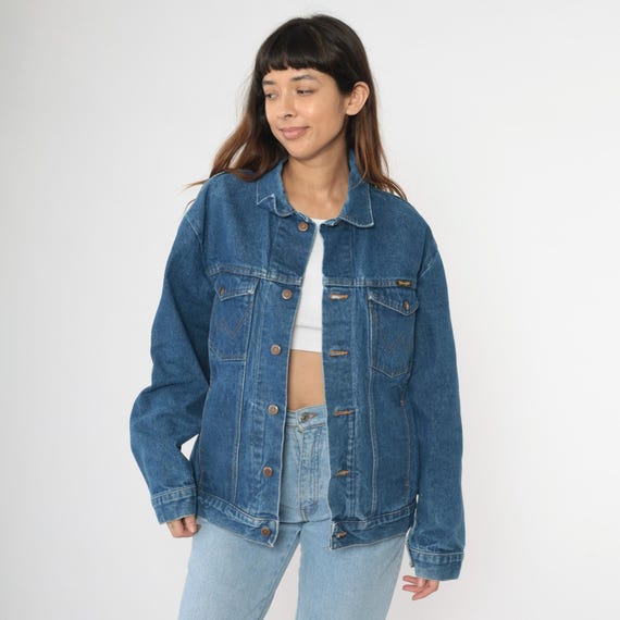 Vintage Wrangler Denim Jacket 90s Trucker Jean Jacket Blue Button Up Retro Grunge Basic Plain Simple Streetwear 1990s Men's Extra Large xl
