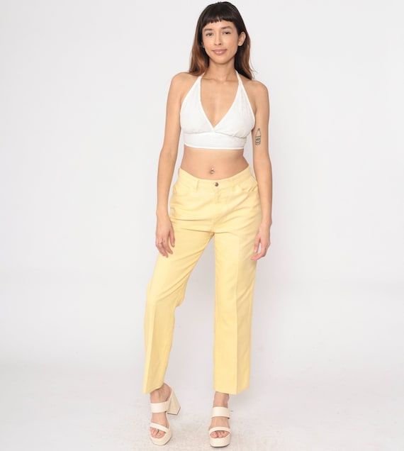 Yellow Levis Trousers 80s Straight Leg Pants Pastel Creased Straight Leg Trousers High Waist Slacks Hippie 1980s Vintage Boho Medium 8