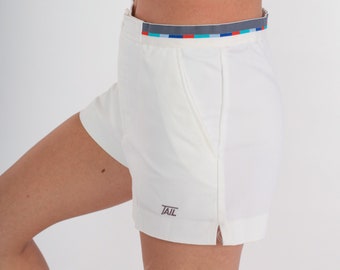 White Tennis Shorts 80s Tail Shorts Retro Striped Ringer Shorts High Waisted Athletic Sports Shorts Preppy Summer Vintage 1980s Small S 28
