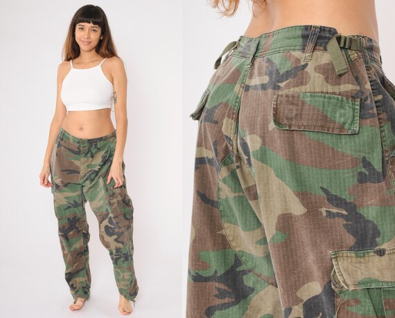 Camo Army Pants 90s Cargo Pants Military Combat Olive Green
