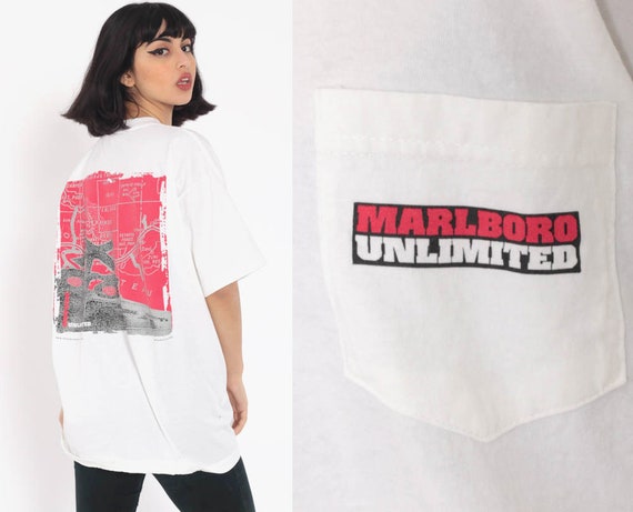 Vintage Marlboro Shirt Cigarette Train Print Marlboro Unlimited Tshirt Smokers T Shirt 90s Vintage Retro Oversize Pocket Small Medium Large