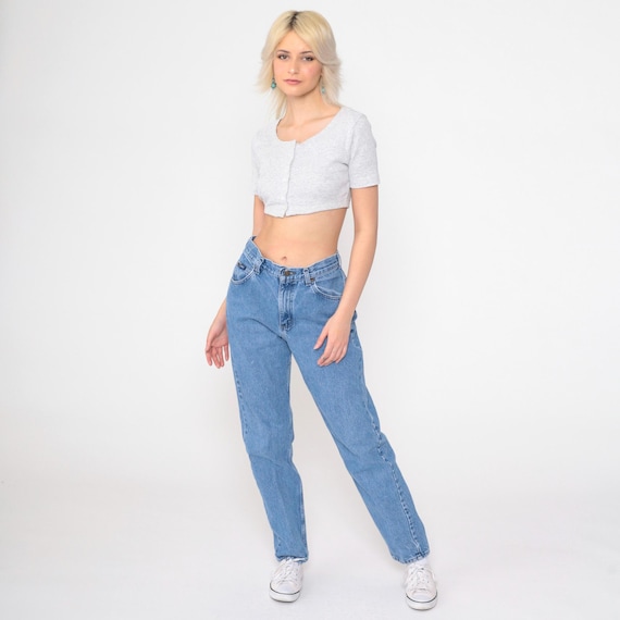 90s Lee Tapered Jeans Vintage High Waist Mom Jeans 1990s High Waisted Denim Pants Blue Denim Retro Made in USA Medium