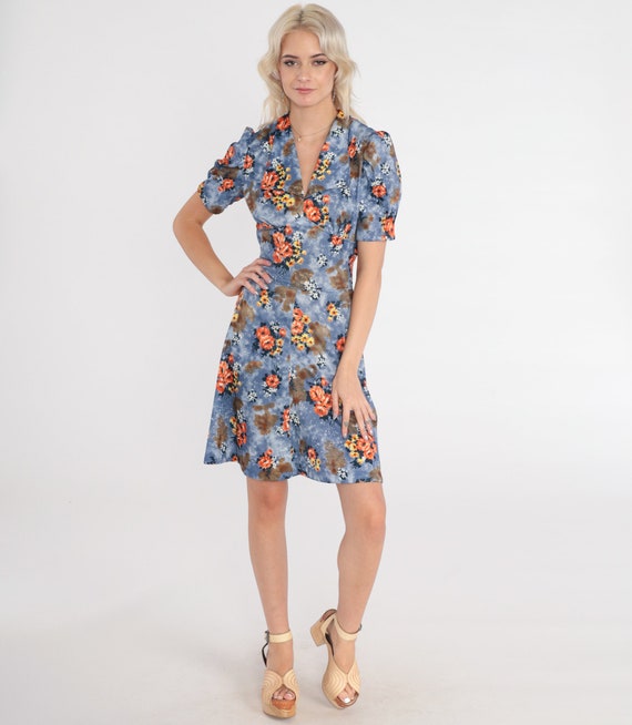 Floral Babydoll Dress 70s Mini Dress Puff Sleeve … - image 2