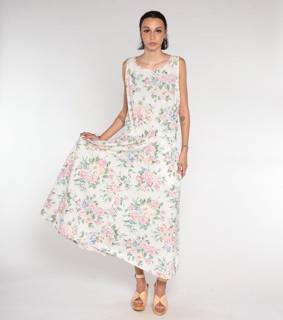 White Floral Dress 90s Pastel Maxi Sundress Sleev… - image 4