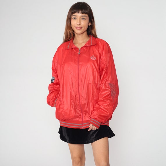 Red Bomber Jacket 90s Sourico Jacket Zip Up Windb… - image 4