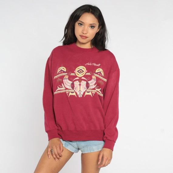 Lake Powell Sweatshirt 80s 90s Arizona Utah Shirt Retro Tourist Southwestern Pullover USA 1990s Red Buffalo Skull Graphic Tee Vintage Large