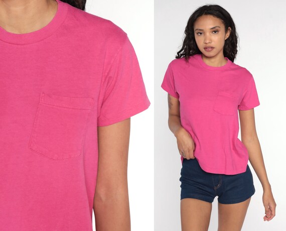 Hot Pink Shirt Plain Tshirt 80s T Shirt 