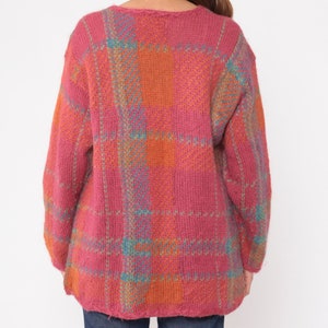90s Checkered Sweater Pink Wool Mohair Blend Knit Sweater 1990s Vintage Bloomingdales Fuzzy Pullover Orange Blue Crewneck Sweater Medium image 6