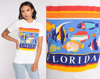 80s Florida Tshirt Tropical Fish Shirt Graphic T Shirt Vintage Under The Sea Beach Print 1980s T Shirt Extra Small xs