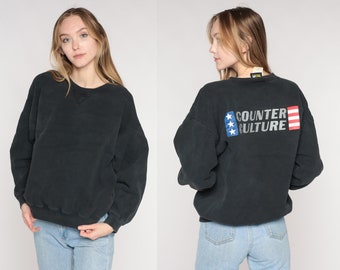 Counter Culture Sweatshirt Y2k Black Graphic Sweatshirt USA Flag Retro Pullover Crewneck Streetwear Antiestablishment Vintage 00s Medium M