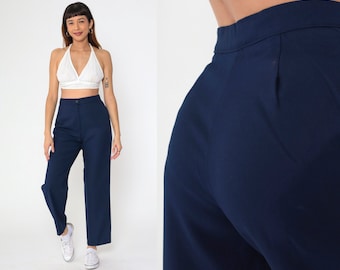 Navy Blue Trousers 90s Straight Leg Pants High Waisted Rise Slacks Basic Plain Minimalist Simple Office Professional Vintage 1990s Small 26