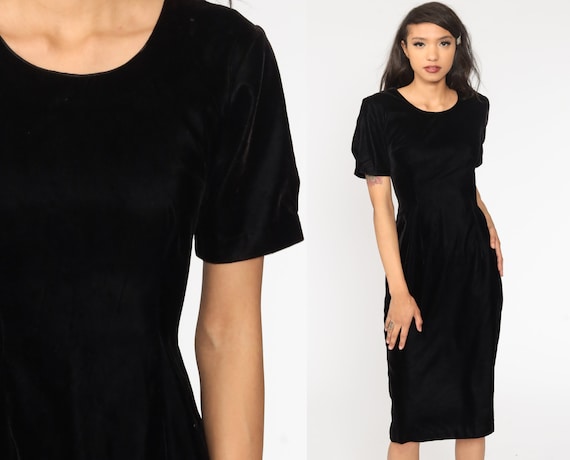 Black Velvet Dress 90s Midi Length Lace 