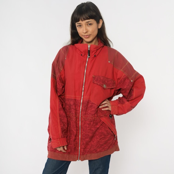 80s Obermeyer Windbreaker Red Coral Track Jacket Ski Vintage Outdoor Gorpcore Athletic Sportswear Full Zip Snow Slope Winter Extra Large XL