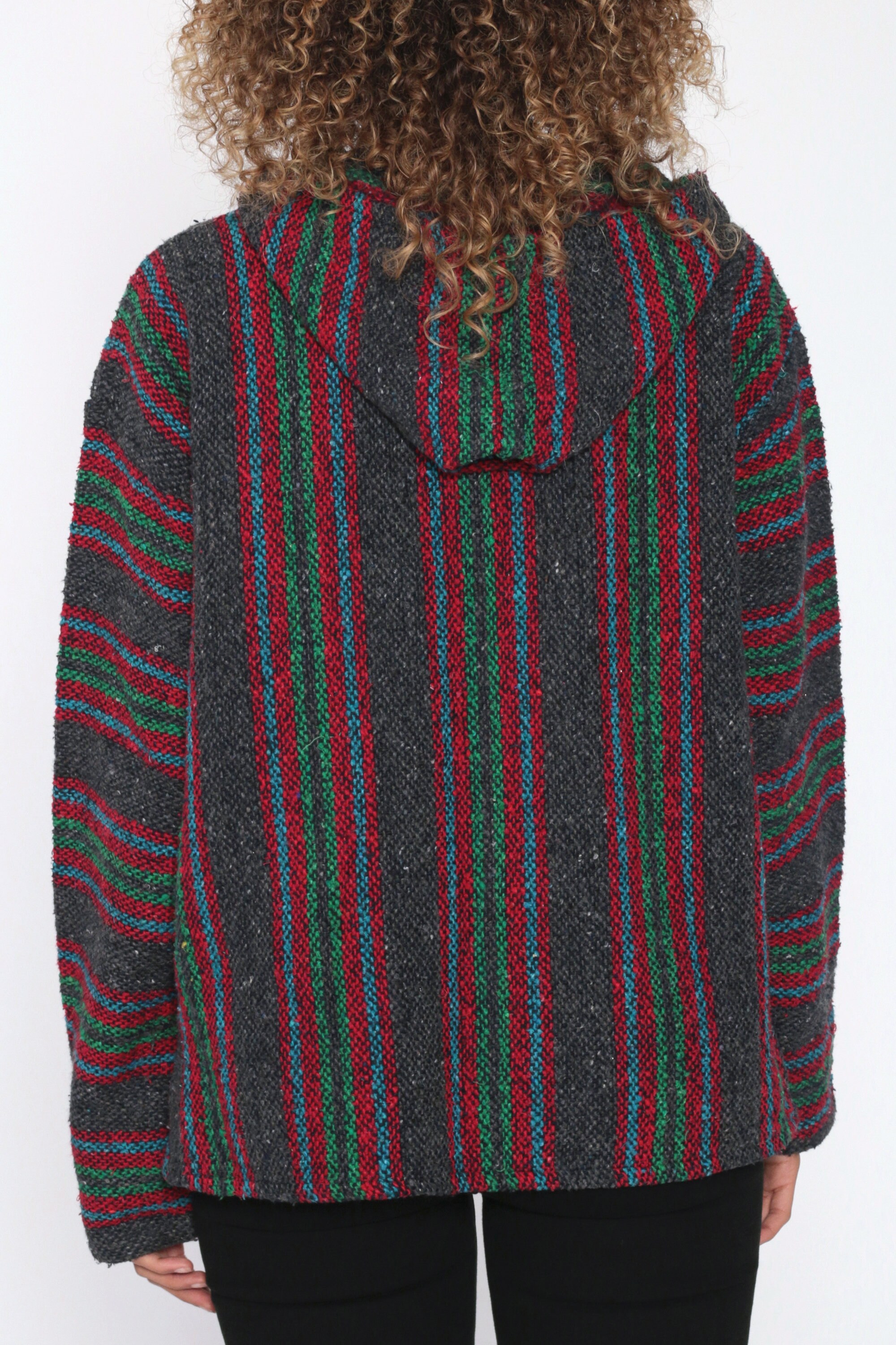 Drug Rug Baja Hoodie Mexican Sweatshirt Grey Red Hippie Boho Hooded Ethnic Vintage Blanket Stripe Bohemian Kangaroo Medium Large Etsy UK