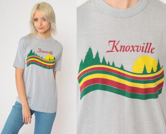 80s Knoxville T Shirt Grey Souvenir Tennessee Shirt Graphic Retro TShirt Single Stitch Vintage Graphic Print 1980s Travel Tee Small Medium
