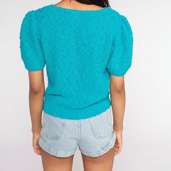 Knit Puff Sleeve Top 80s Turquoise Shirt Boho Sho… - image 6