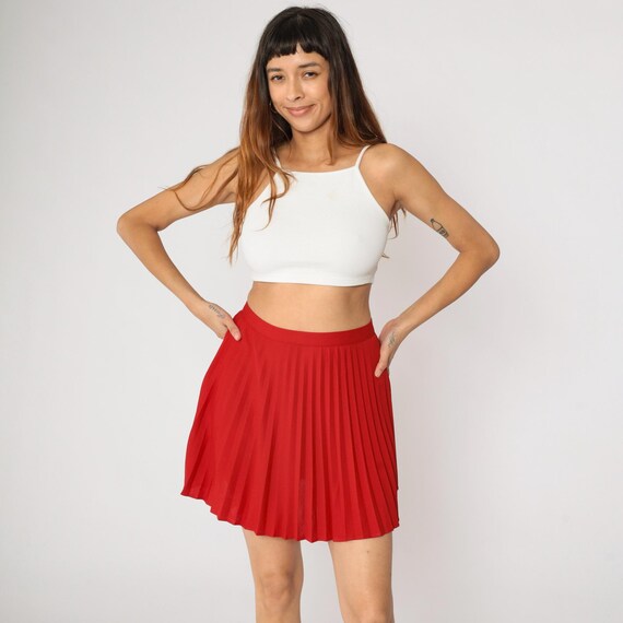 Vintage Red Pleated Skirt Y2K Mini Tennis Skirt Retro School Girl Uniform Skirt Dark Academia High Waisted Preppy Summer 00s Small S