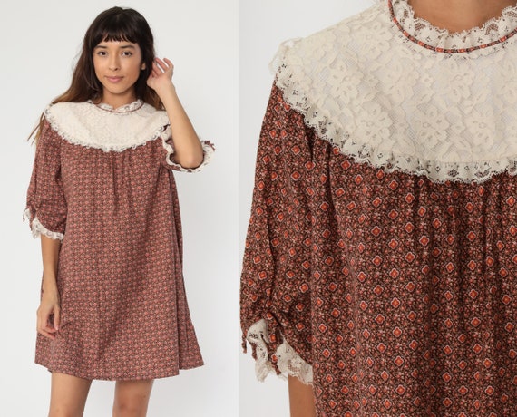 Red Tent Dress 70s Lace Bib Dress Tent Dress Hawai