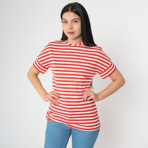 70s Striped Shirt Red White Jonathan Logan Blouse Retro Shirt Striped T Shirt Mod Tshirt Vintage 1970s Blouse Short Sleeve Nautical Small