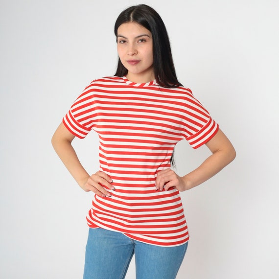 70s Striped Shirt Red White Jonathan Logan Blouse Retro Shirt Striped T Shirt Mod Tshirt Vintage 1970s Blouse Short Sleeve Nautical Small
